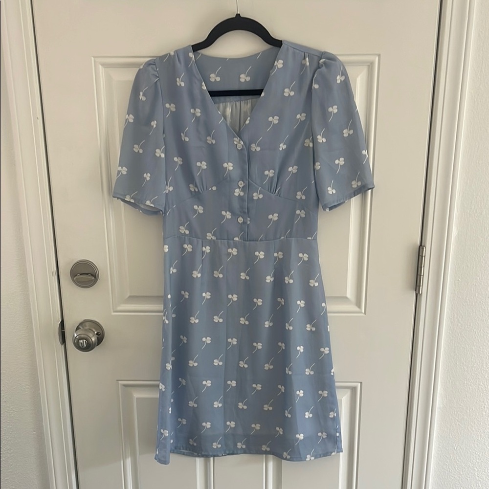 Blue Puff Sleeve Mini Sundress